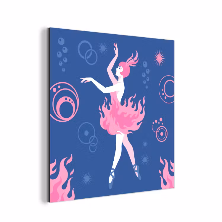 Danseres - Vlammenrok - Abstract - Roze - Blauw aluminium wit klein -3d