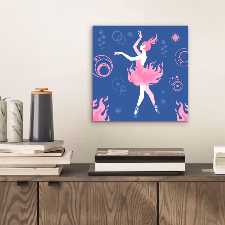 Danseres - Vlammenrok - Abstract - Roze - Blauw aluminium wit klein -sfeer1