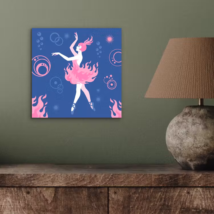 Danseres - Vlammenrok - Abstract - Roze - Blauw aluminium wit klein -sfeer2