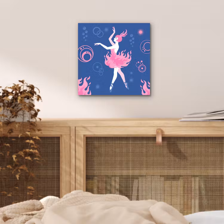 Danseres - Vlammenrok - Abstract - Roze - Blauw aluminium wit klein -sfeer3
