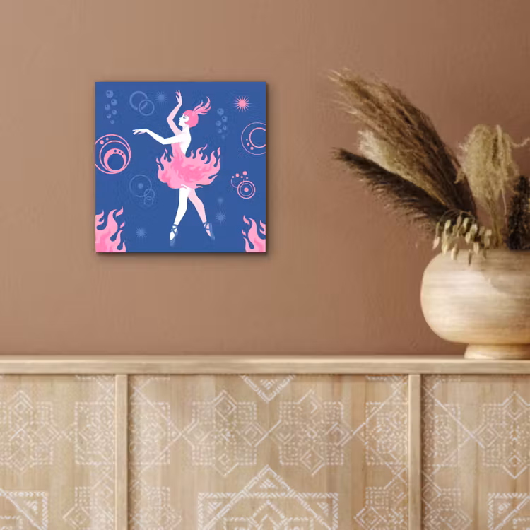 Danseres - Vlammenrok - Abstract - Roze - Blauw aluminium wit klein -sfeer4