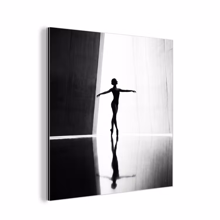 Danser - Silhouette - Kunst - Modern - Zwart-wit aluminium wit klein -3d