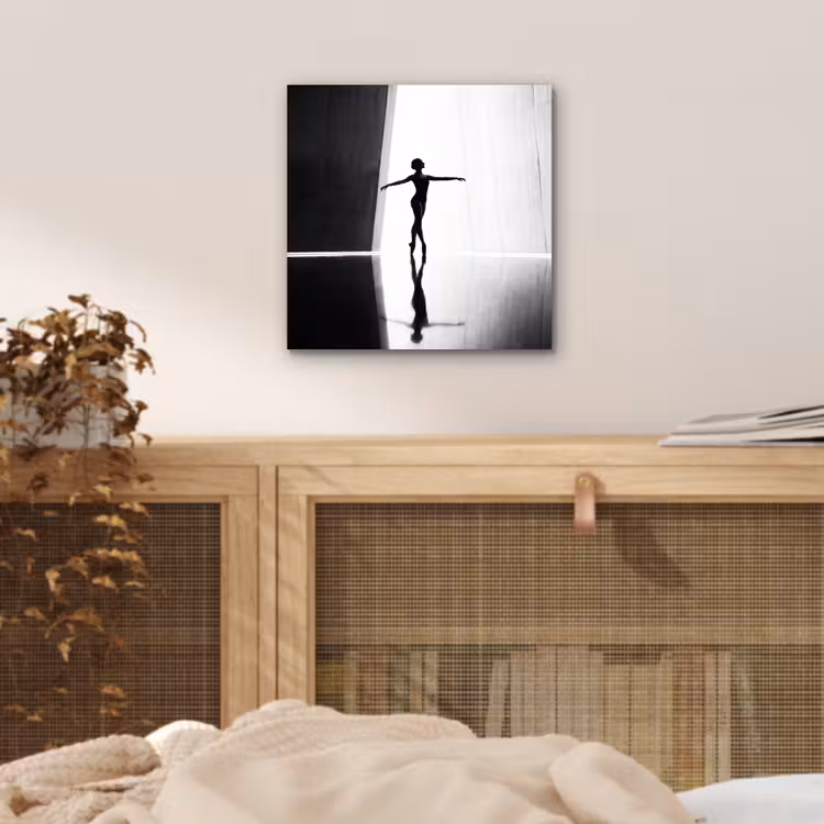 Danser - Silhouette - Kunst - Modern - Zwart-wit aluminium wit klein -sfeer3