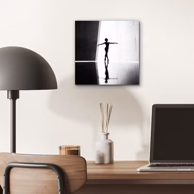 Danser - Silhouette - Kunst - Modern - Zwart-wit aluminium wit klein -sfeer5