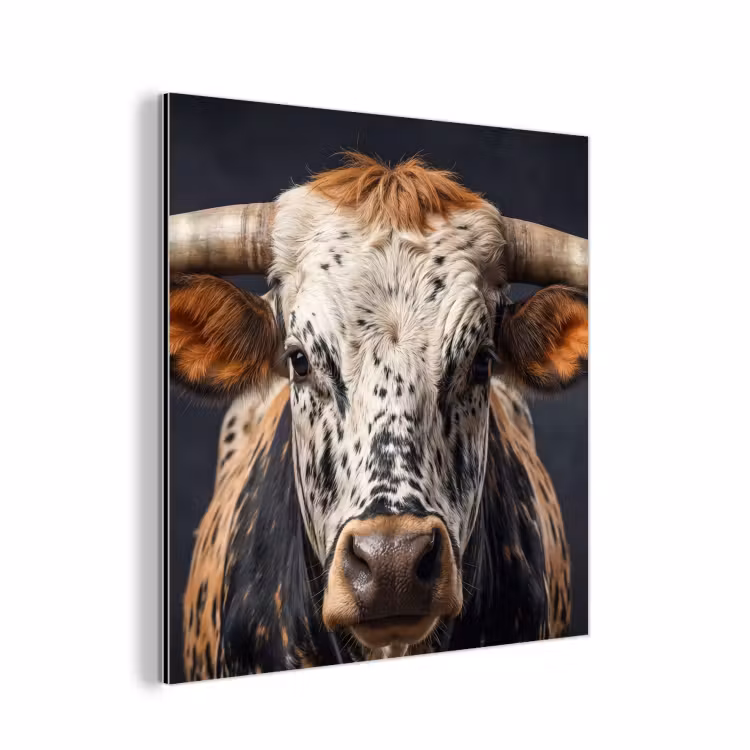 Stier - Kleurrijk - Hoorns aluminium wit klein -3d