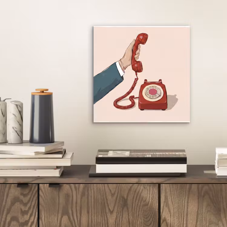 Telefoon - Hand - Vintage - Communicatie - Rood aluminium wit klein -sfeer1
