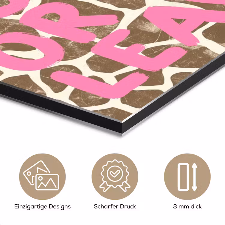 Tekst - Be cool or leave - Roze - Giraffenprint aluminium wit klein -closeup_DE