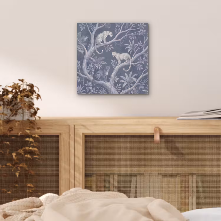 Dieren - Jungle - Illustratie - Bomen - Blauw aluminium wit klein -sfeer3