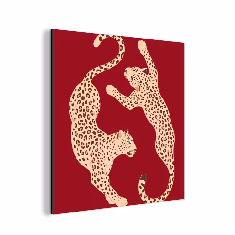 Dieren - Luipaard - Abstract - Rood - Modern aluminium wit klein -3d