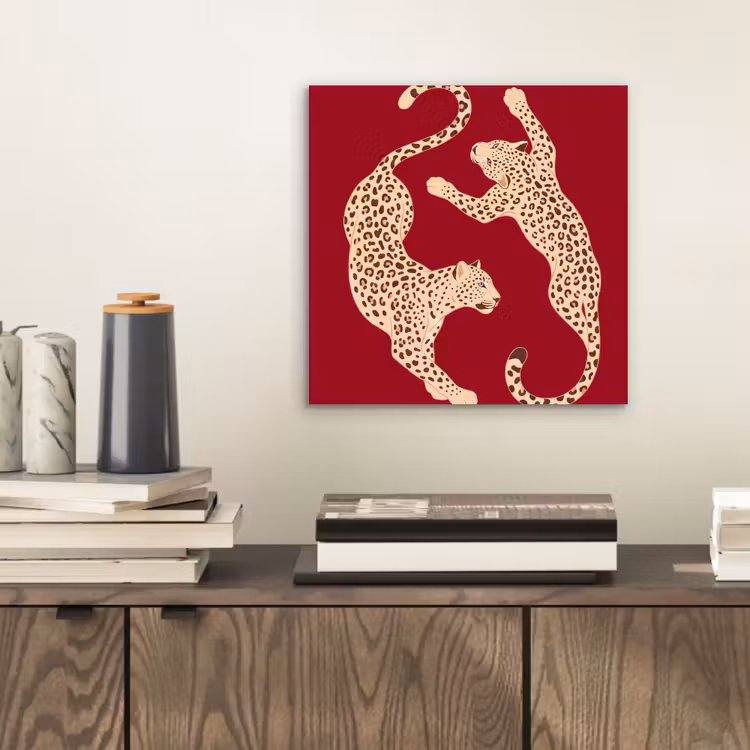 Dieren - Luipaard - Abstract - Rood - Modern aluminium wit klein -sfeer1