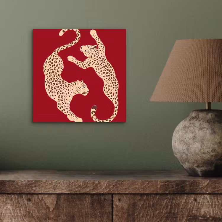 Dieren - Luipaard - Abstract - Rood - Modern aluminium wit klein -sfeer2