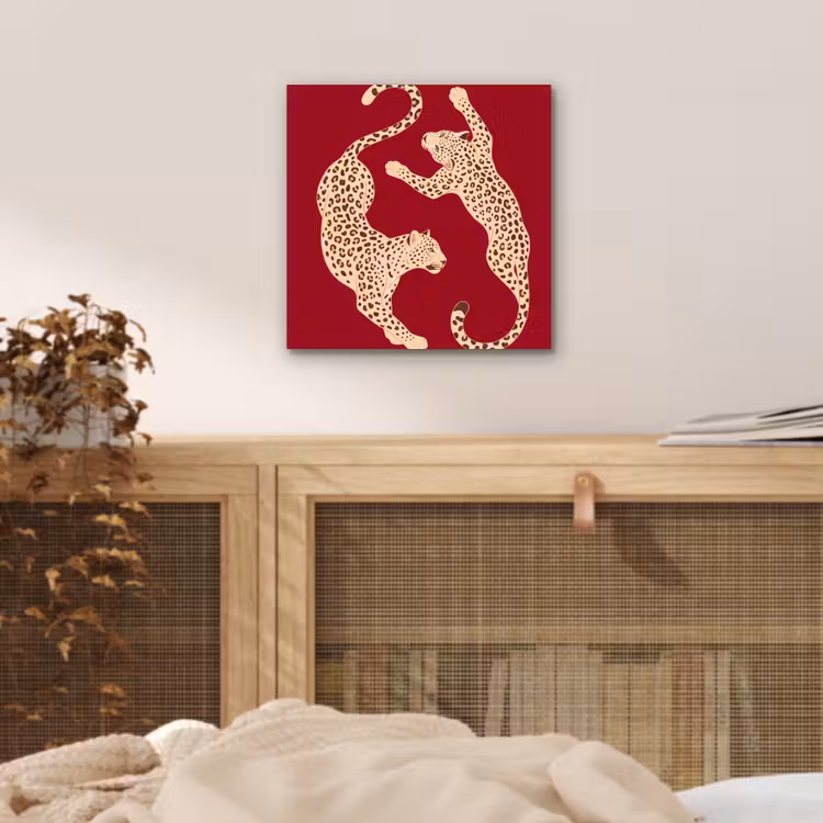 Dieren - Luipaard - Abstract - Rood - Modern aluminium wit klein -sfeer3