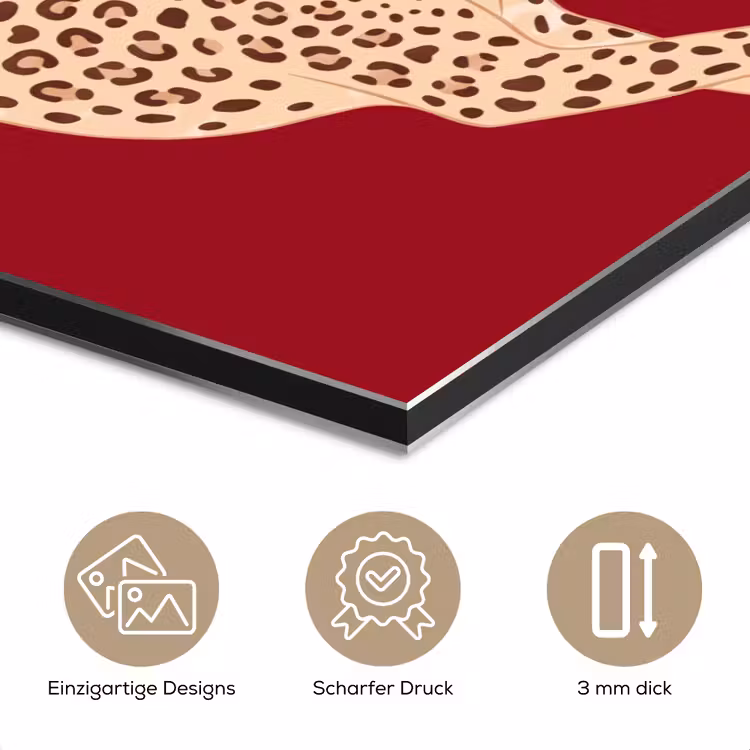 Dieren - Luipaard - Abstract - Rood - Modern aluminium wit klein -closeup_DE