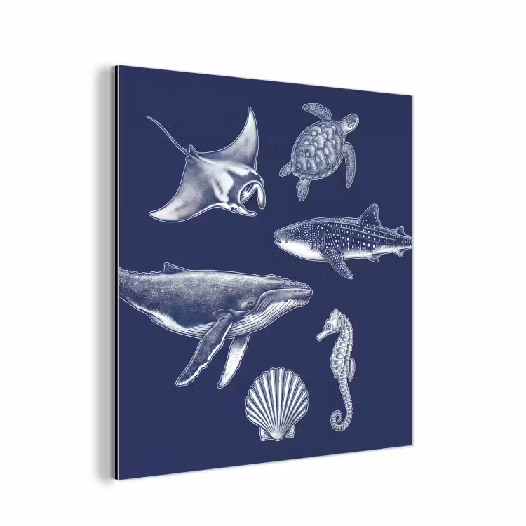 Dieren - Zeeleven - Oceaan - Graveren - Blauw aluminium wit klein -3d