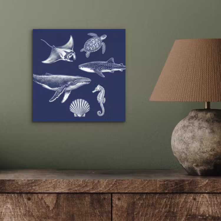 Dieren - Zeeleven - Oceaan - Graveren - Blauw aluminium wit klein -sfeer2