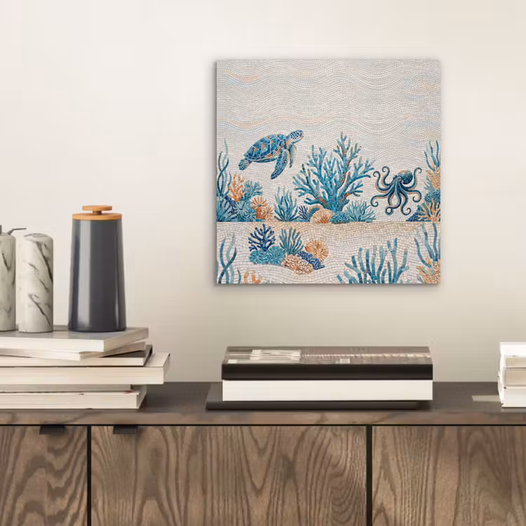 Dieren - Onderwater - Natuur - Mozaïek - Blauw aluminium wit klein -sfeer1