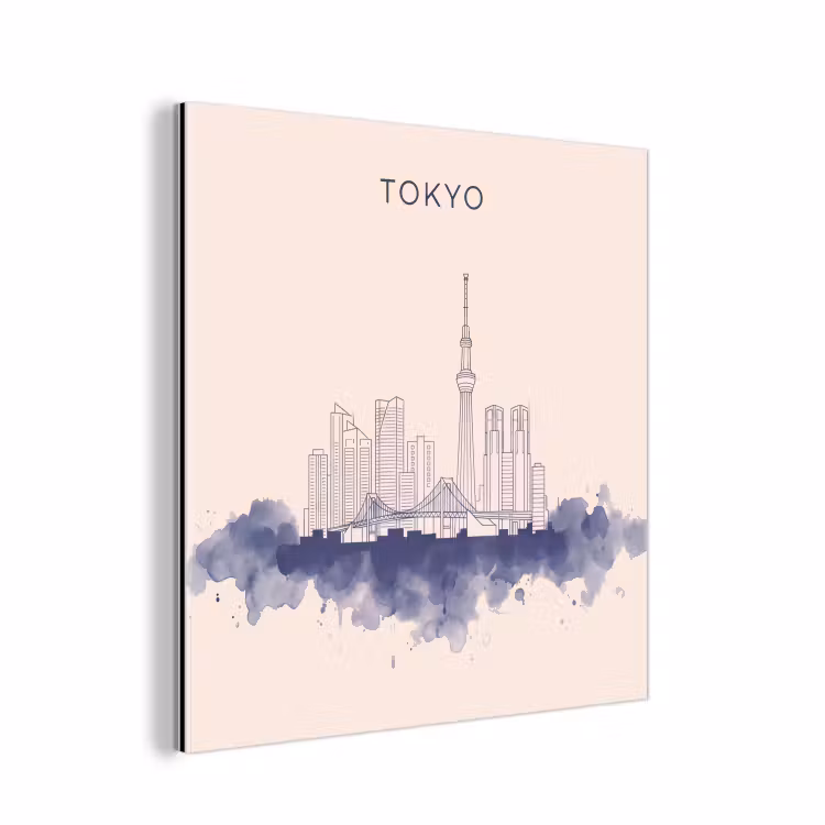 Tokyo - Skyline - Stad - Abstract - Blauw aluminium wit klein -3d