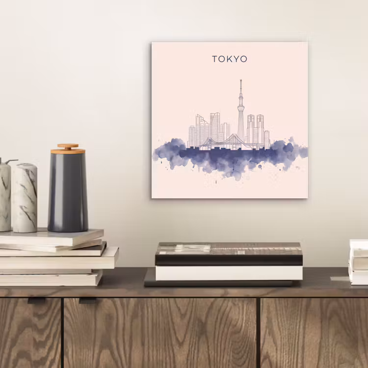 Tokyo - Skyline - Stad - Abstract - Blauw aluminium wit klein -sfeer1