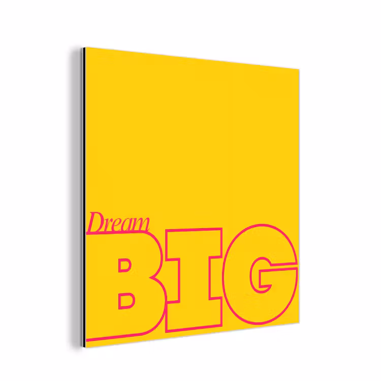 Dream big - Geel - Grafisch aluminium wit klein -3d
