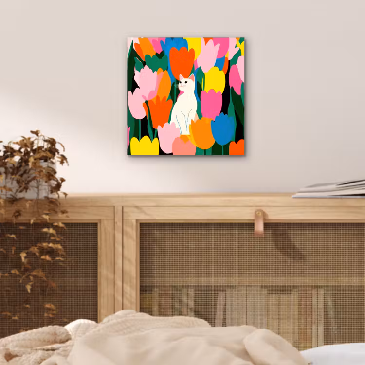 Tulpen - Kat - Kleurrijk aluminium wit klein -sfeer3