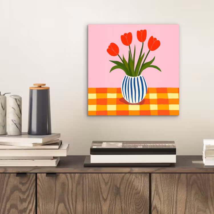 Tulpen - Roze - Vaas aluminium wit klein -sfeer1