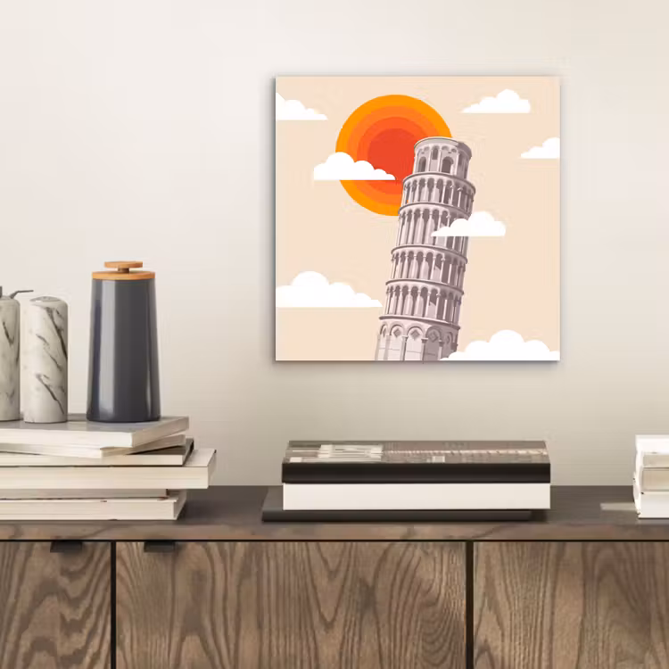 Toren - Pisa - Architectuur - Minimalistisch - Beige aluminium wit klein -sfeer1