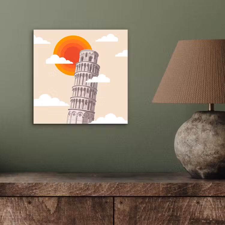 Toren - Pisa - Architectuur - Minimalistisch - Beige aluminium wit klein -sfeer2