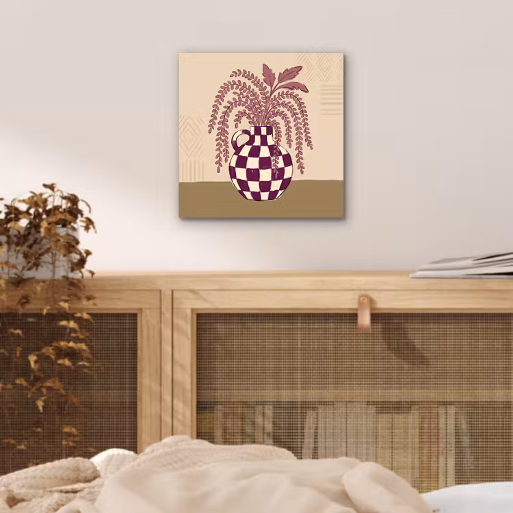 Vaas - Geruit - Planten - Modern - Paars aluminium wit klein -sfeer3