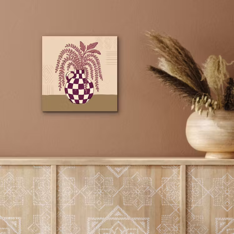 Vaas - Geruit - Planten - Modern - Paars aluminium wit klein -sfeer4