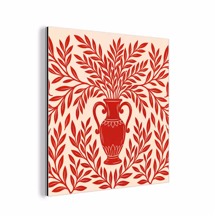 Vaas - Planten - Decoratie - Abstract - Rood aluminium wit klein -3d