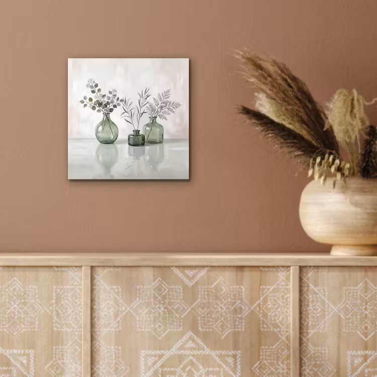 Vazen - Bladeren - Groen aluminium wit klein -sfeer4