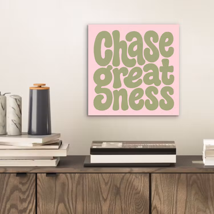 Chase greatness - Groen - Roze - Retro aluminium wit klein -sfeer1