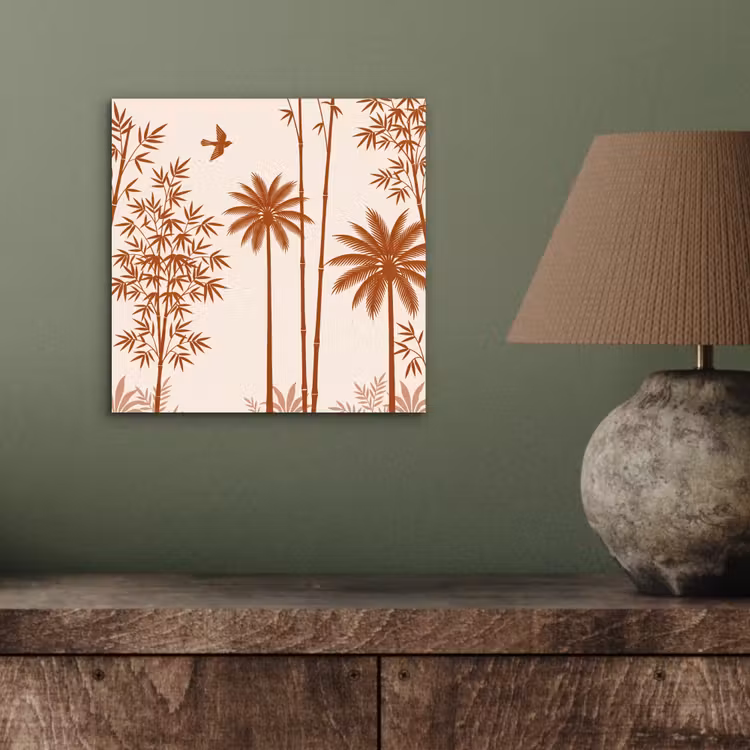Vogel - Boom - Tropisch - Minimalistisch - Bruin aluminium wit klein -sfeer2