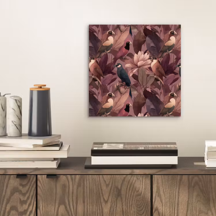 Vogels - Bladeren - Roze aluminium wit klein 46 -sfeer1