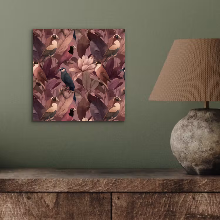 Vogels - Bladeren - Roze aluminium wit klein 46 -sfeer2