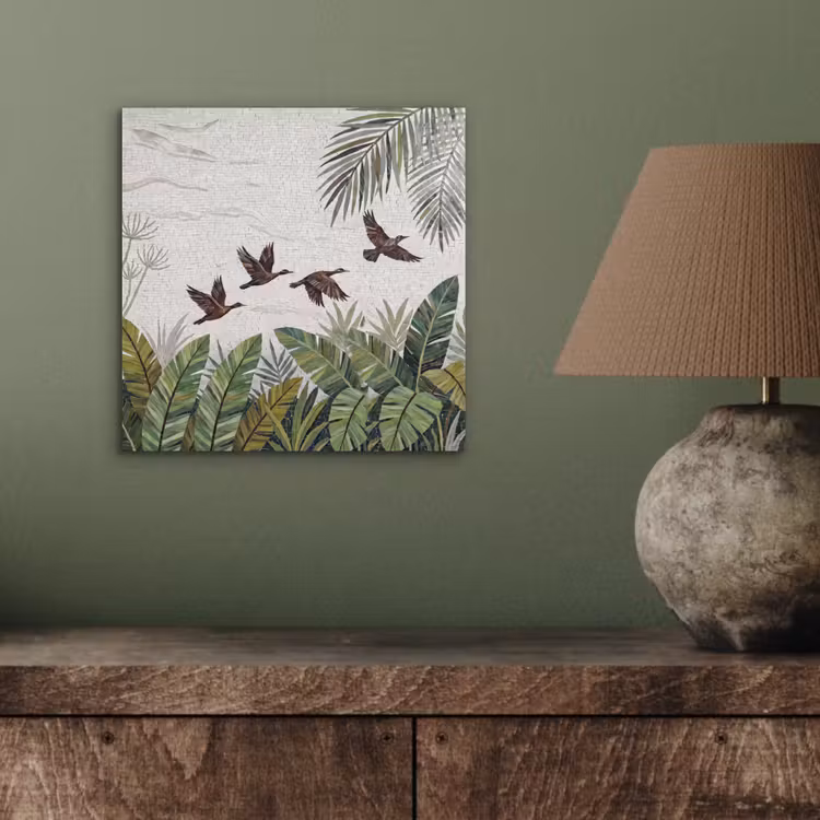 Vogel - Vliegend - Tropisch - Mozaïek - Groen aluminium wit klein -sfeer2