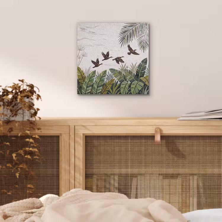 Vogel - Vliegend - Tropisch - Mozaïek - Groen aluminium wit klein -sfeer3