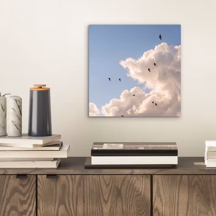 Vogel - Vlucht - Wolken - Natuur - Blauw aluminium wit klein -sfeer1
