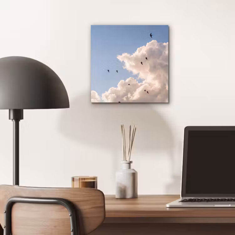 Vogel - Vlucht - Wolken - Natuur - Blauw aluminium wit klein -sfeer5