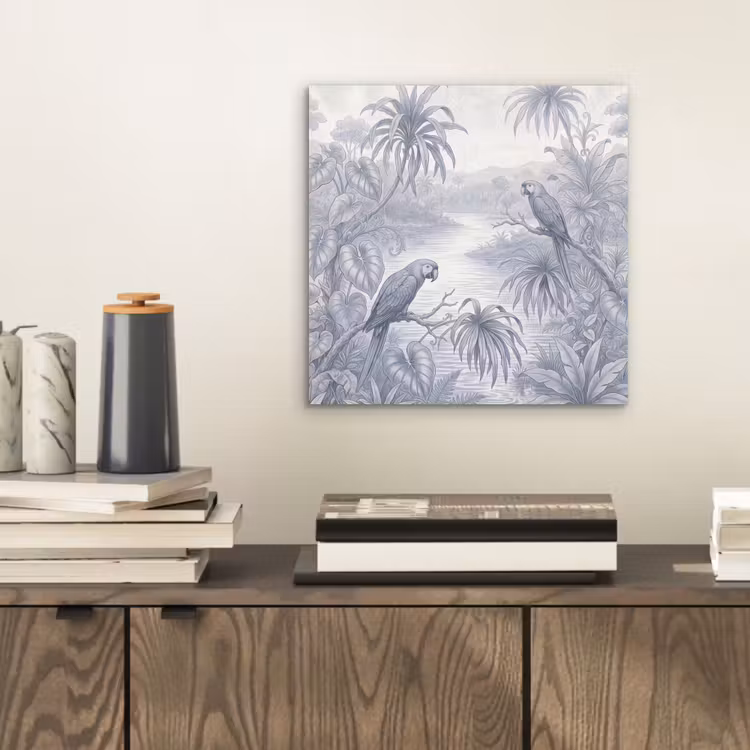 Vogel - Rivier - Tropisch - Illustratie - Blauw aluminium wit klein -sfeer1