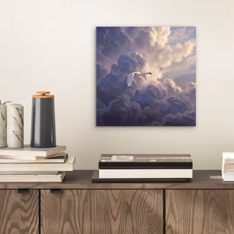 Vogel - Vliegend - Natuur - Wit - Wolken aluminium wit klein -sfeer1