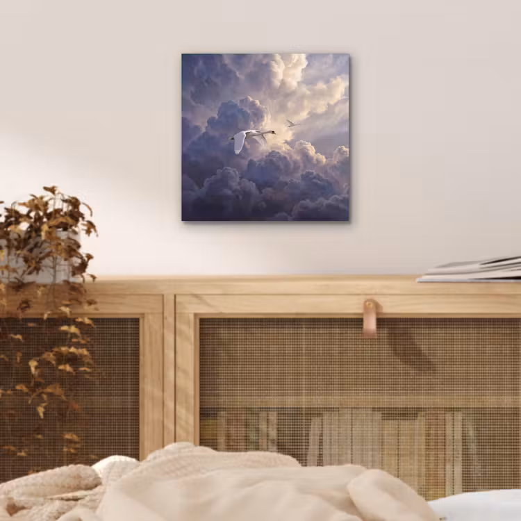 Vogel - Vliegend - Natuur - Wit - Wolken aluminium wit klein -sfeer3