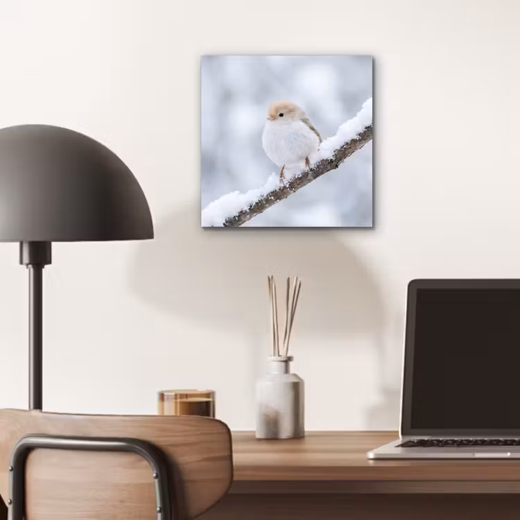 Vogeltje - Sneeuw - Tak - Winter - Zacht aluminium wit klein -sfeer5