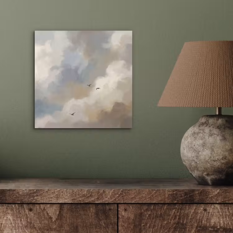 Vogel - Wolken - Natuur - Modern - Grijs aluminium wit klein -sfeer2
