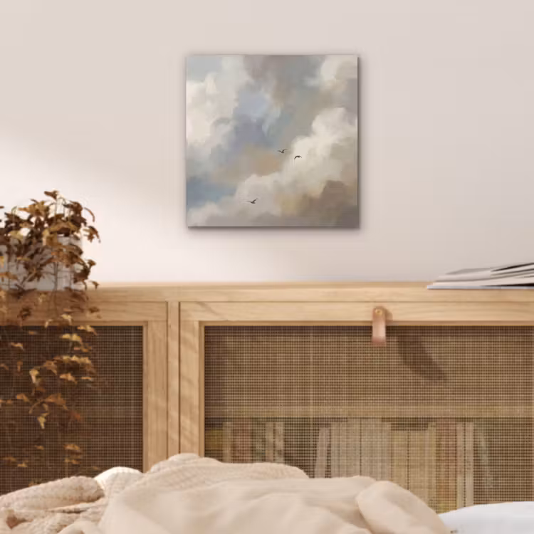 Vogel - Wolken - Natuur - Modern - Grijs aluminium wit klein -sfeer3