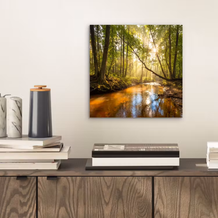 Bos - Beek - Zonlicht - Natuur - Groen aluminium wit klein -sfeer1