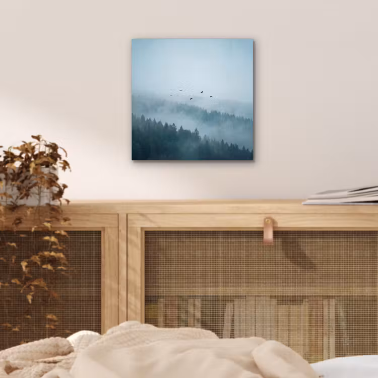 Bos - Mist - Vogels - Natuur - Groen aluminium wit klein -sfeer3