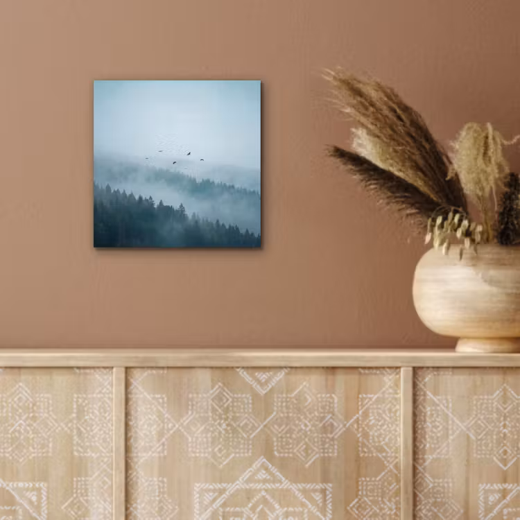 Bos - Mist - Vogels - Natuur - Groen aluminium wit klein -sfeer4