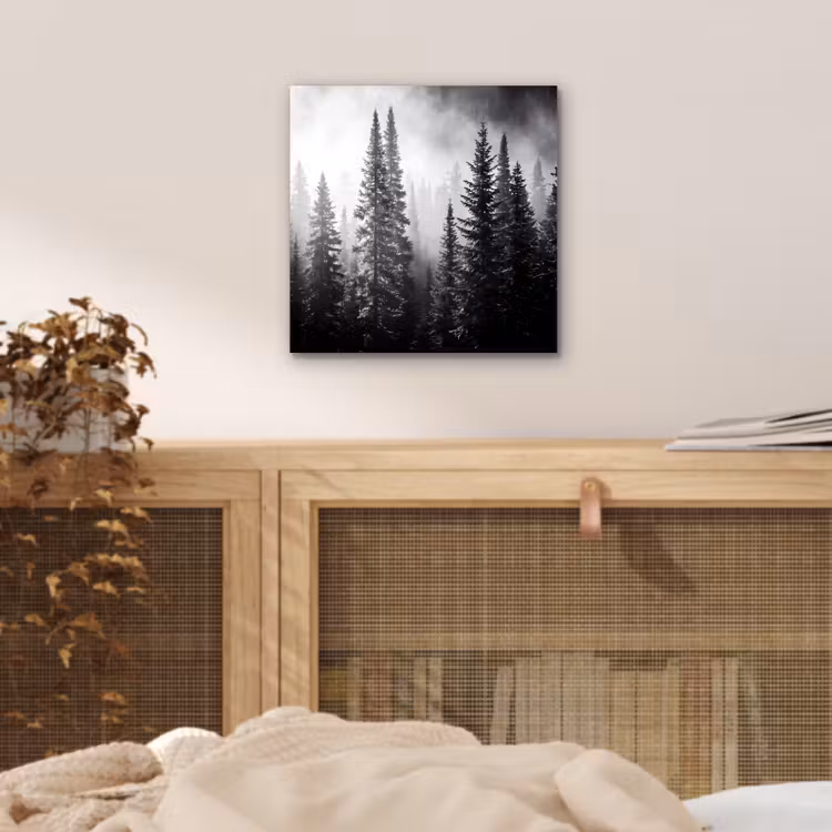 Bos - Mist - Winter - Monochroom - Natuur aluminium wit klein -sfeer3