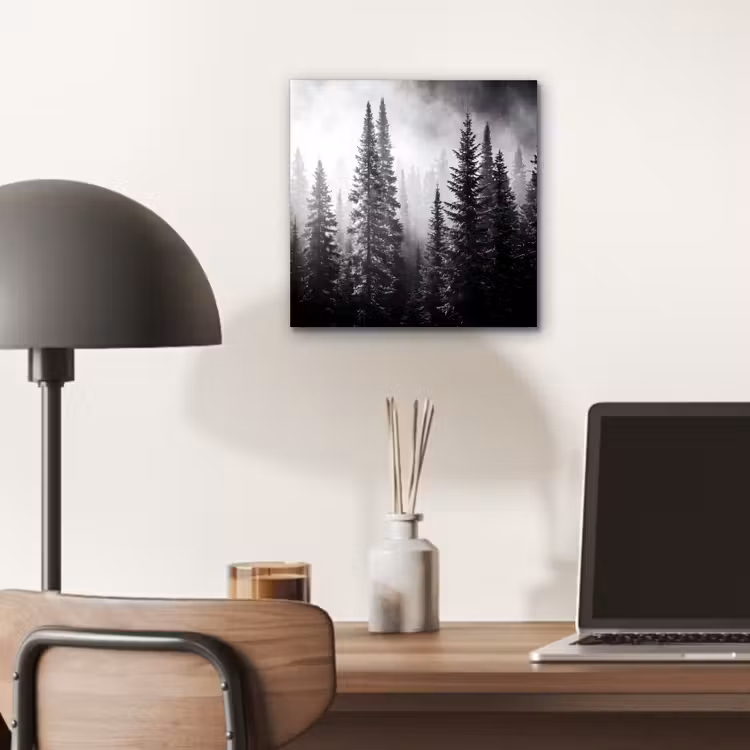 Bos - Mist - Winter - Monochroom - Natuur aluminium wit klein -sfeer5